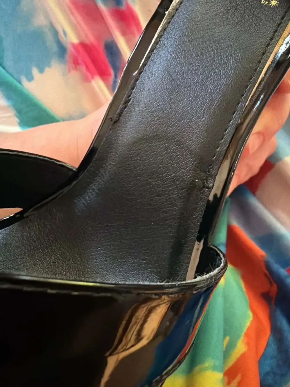 New Scene by ShoeDazzle Rayleen Black Patent Cork Platform Wedge Sandals Size 9